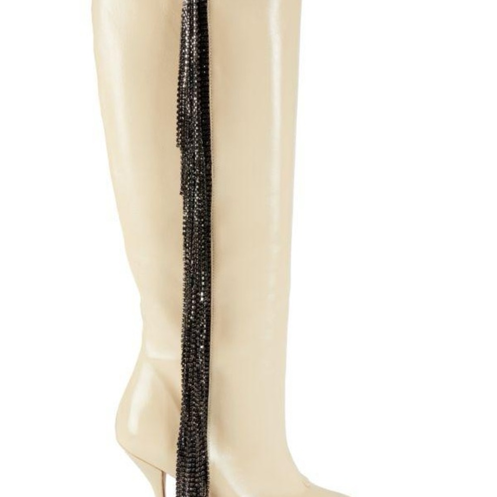 Stuart Weitzman 100mm Crystal Fringe Leather Knee High Boots